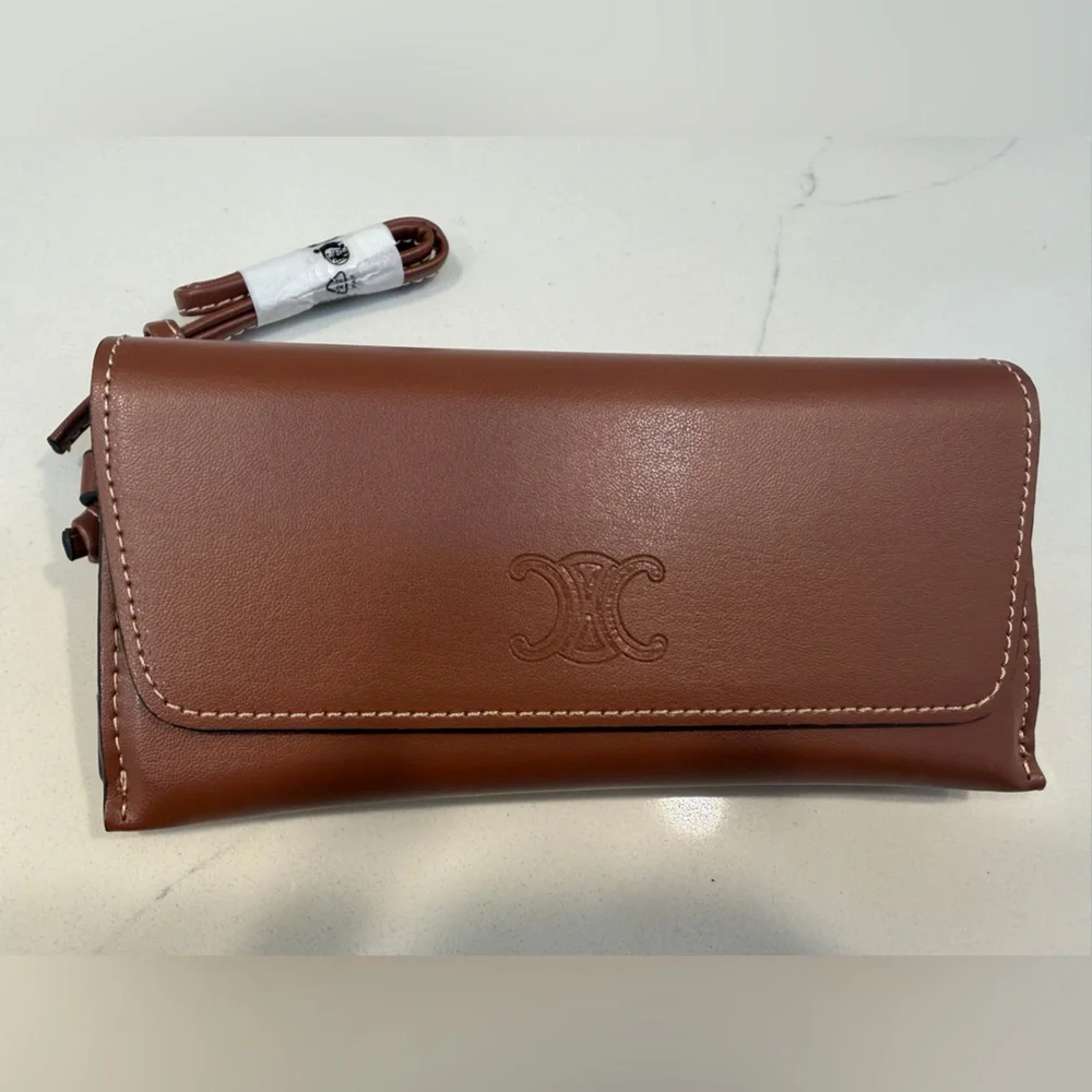 NEW Celine Sunglasses Wristlet Pouch with Magnetic Closure in Cognac Brown
